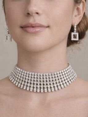 Crystal Wide Choker Set with Earrings